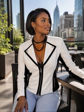 Beautiful Women's White Blazer with Black Contrast Trim❤️7